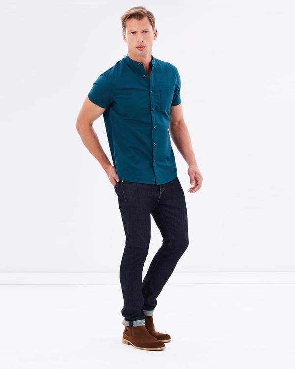 Teal Oxford Grandad Collar Shirt